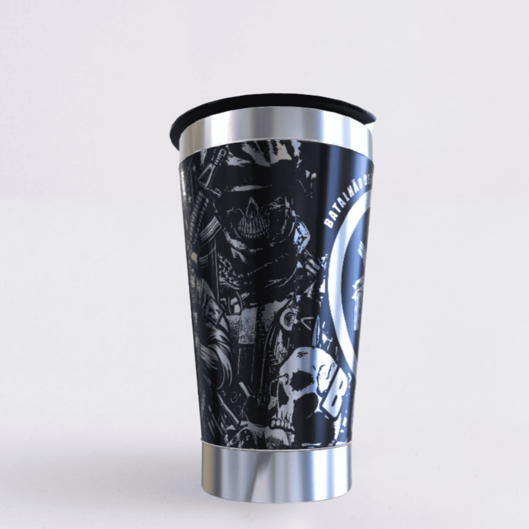B.O.P.E. – Copo Térmico Preto Personalizado 360° a Laser + Brinde