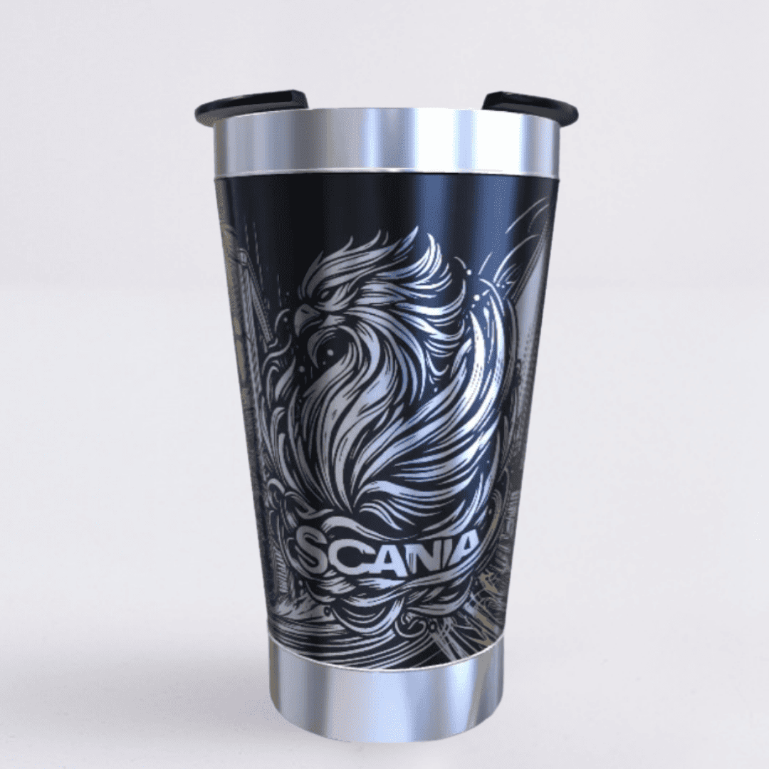 Scania – Copo Térmico Preto Personalizado 360° a Laser + Brinde