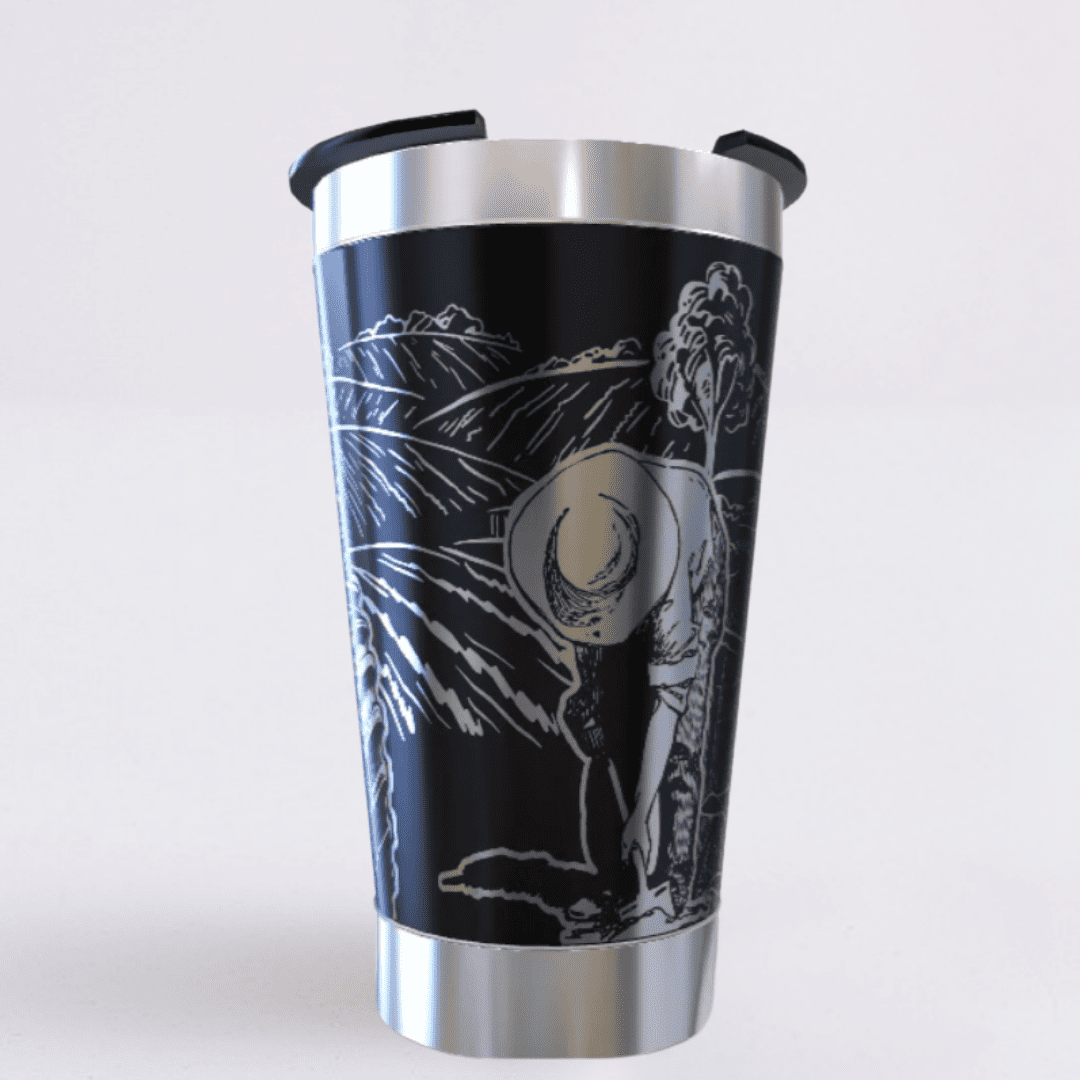 Trator Agro – Copo Térmico Preto Personalizado 360° a Laser + Brinde