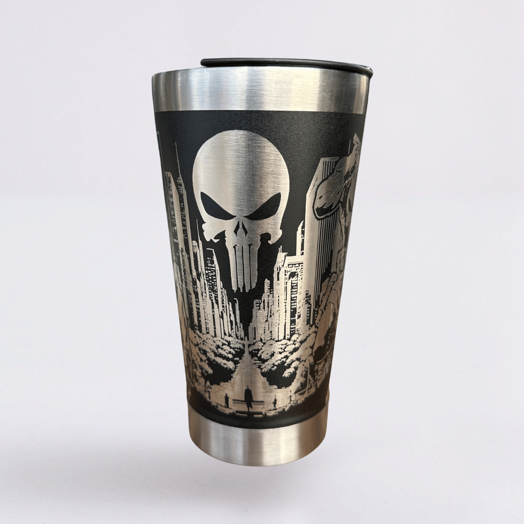 The Punisher #01 | Copo Térmico Preto Personalizado 360° a Laser + Brinde