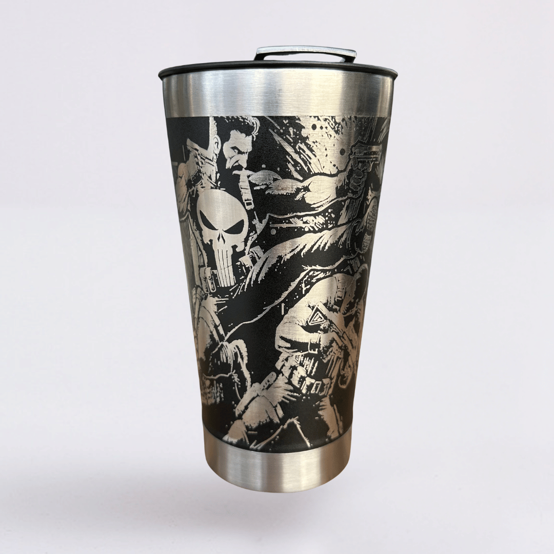The Punisher #01 | Copo Térmico Preto Personalizado 360° a Laser + Brinde