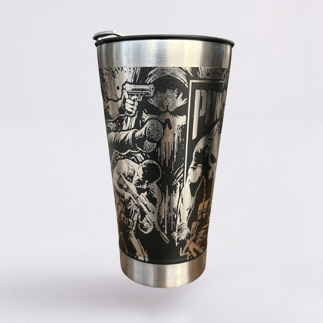 The Punisher #01 | Copo Térmico Preto Personalizado 360° a Laser + Brinde