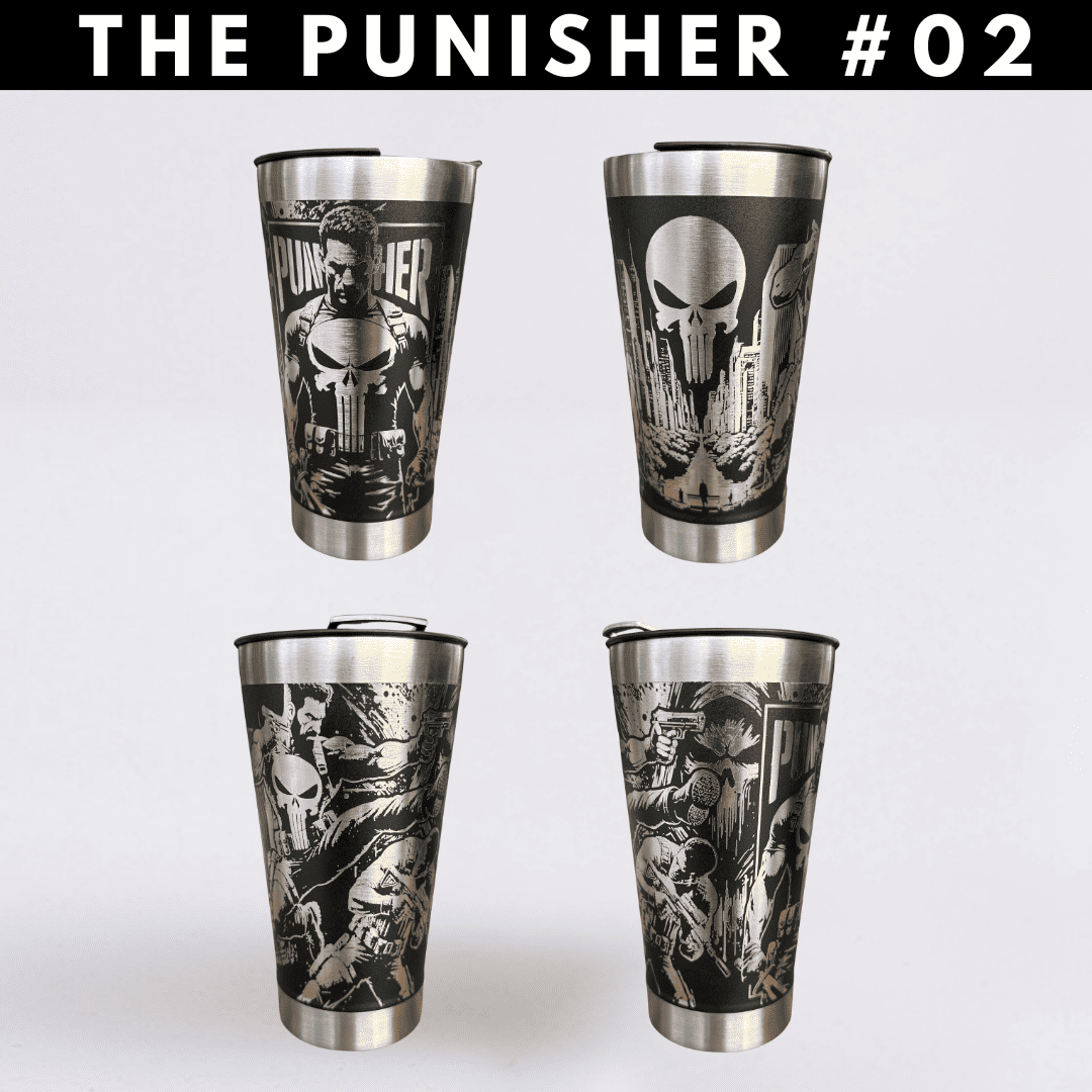 The Punisher | Copo Térmico Preto Personalizado 360° a Laser + Brinde