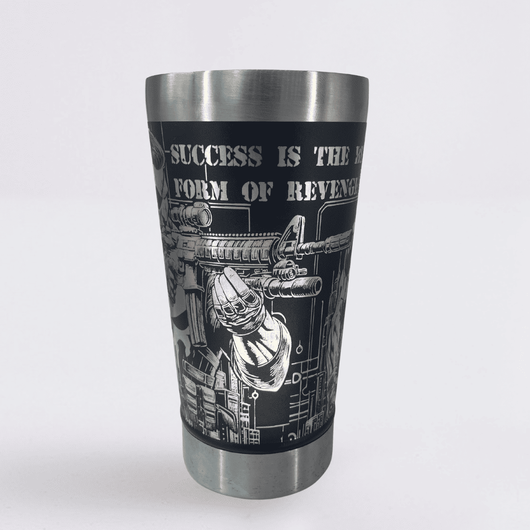 The Punisher | Copo Térmico Preto Personalizado 360° a Laser + Brinde