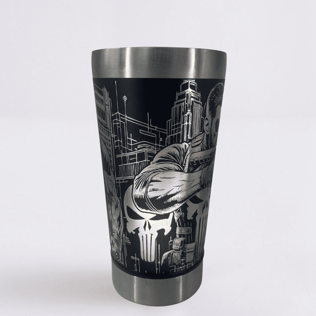 The Punisher | Copo Térmico Preto Personalizado 360° a Laser + Brinde