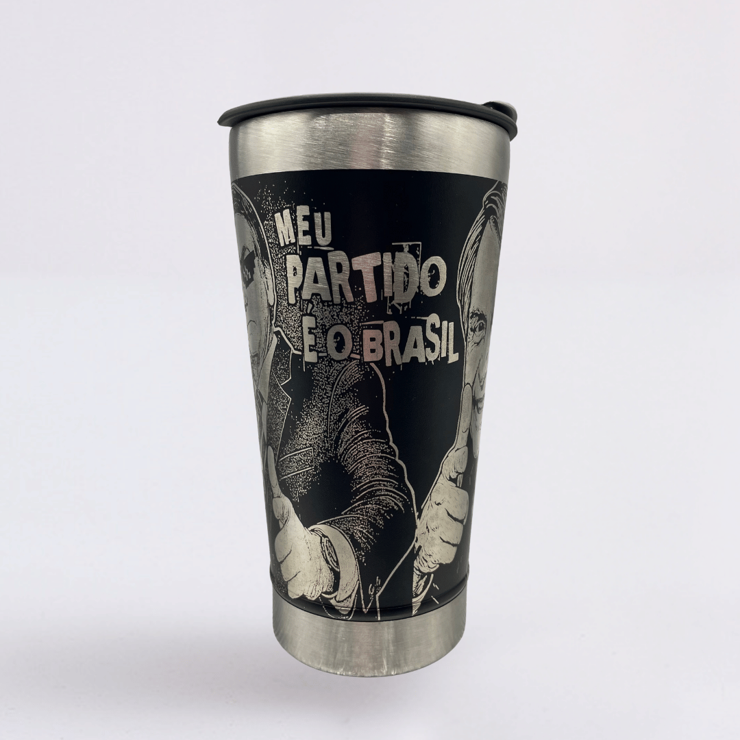 Mito Patriota #03 – Copo Térmico Preto Personalizado 360° a Laser + Brinde
