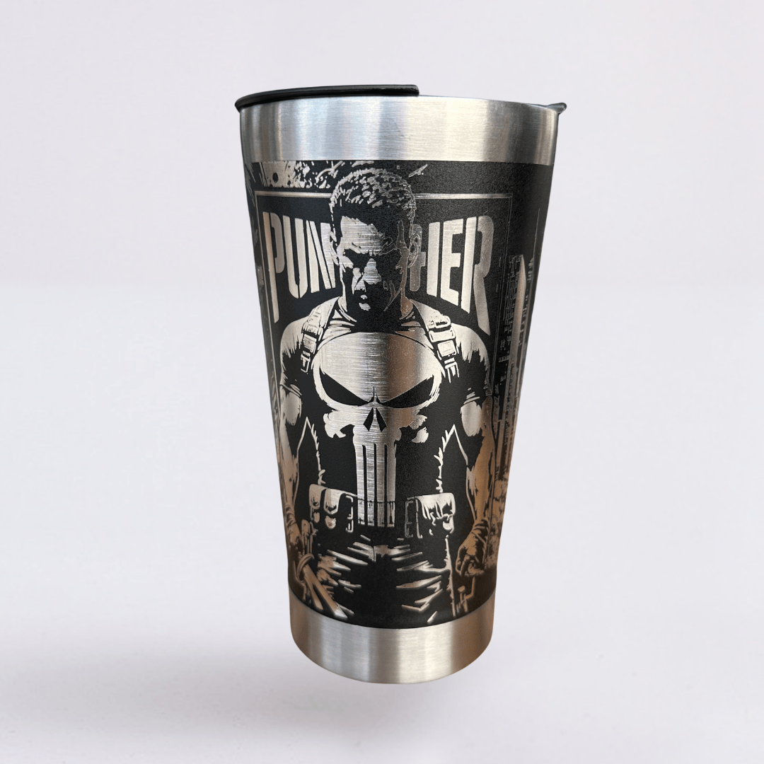 The Punisher #01 | Copo Térmico Preto Personalizado 360° a Laser + Brinde