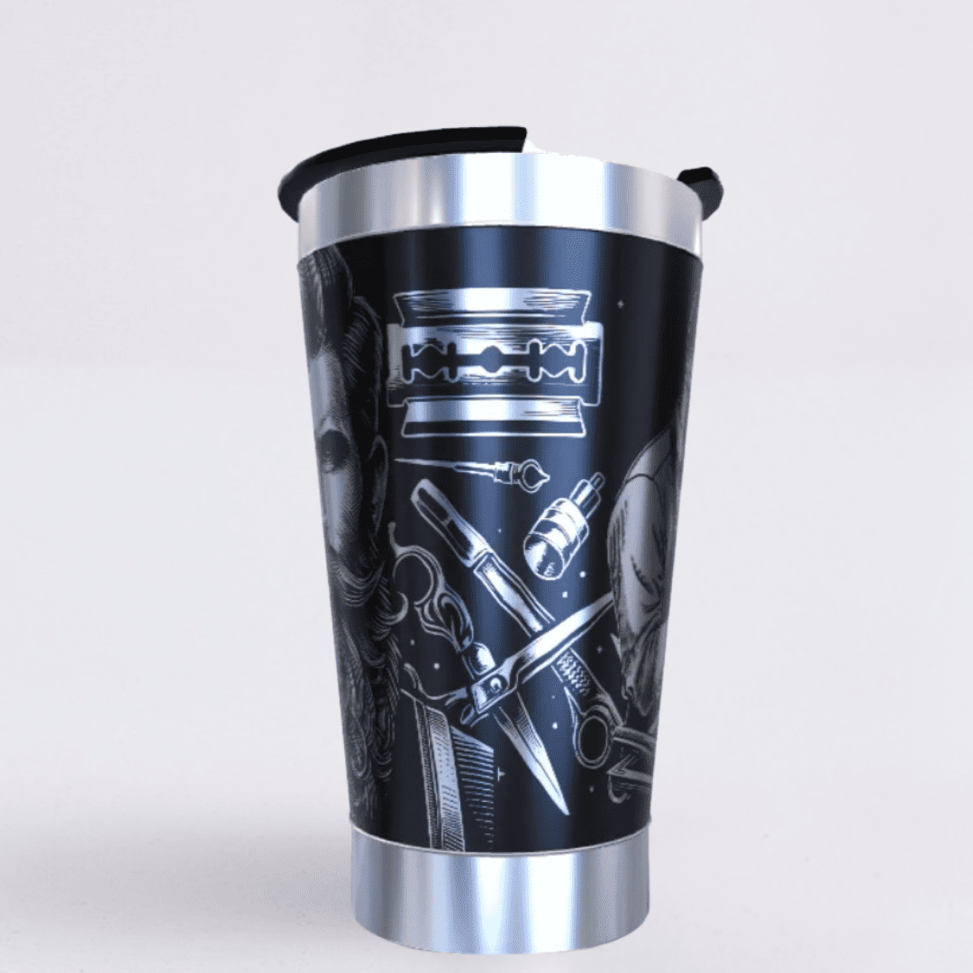 Barbeiro – Copo Térmico Preto Personalizado 360° a Laser + Brinde