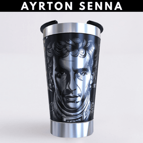 Ayrton Senna – Copo Térmico Preto Personalizado 360° a Laser + Brinde