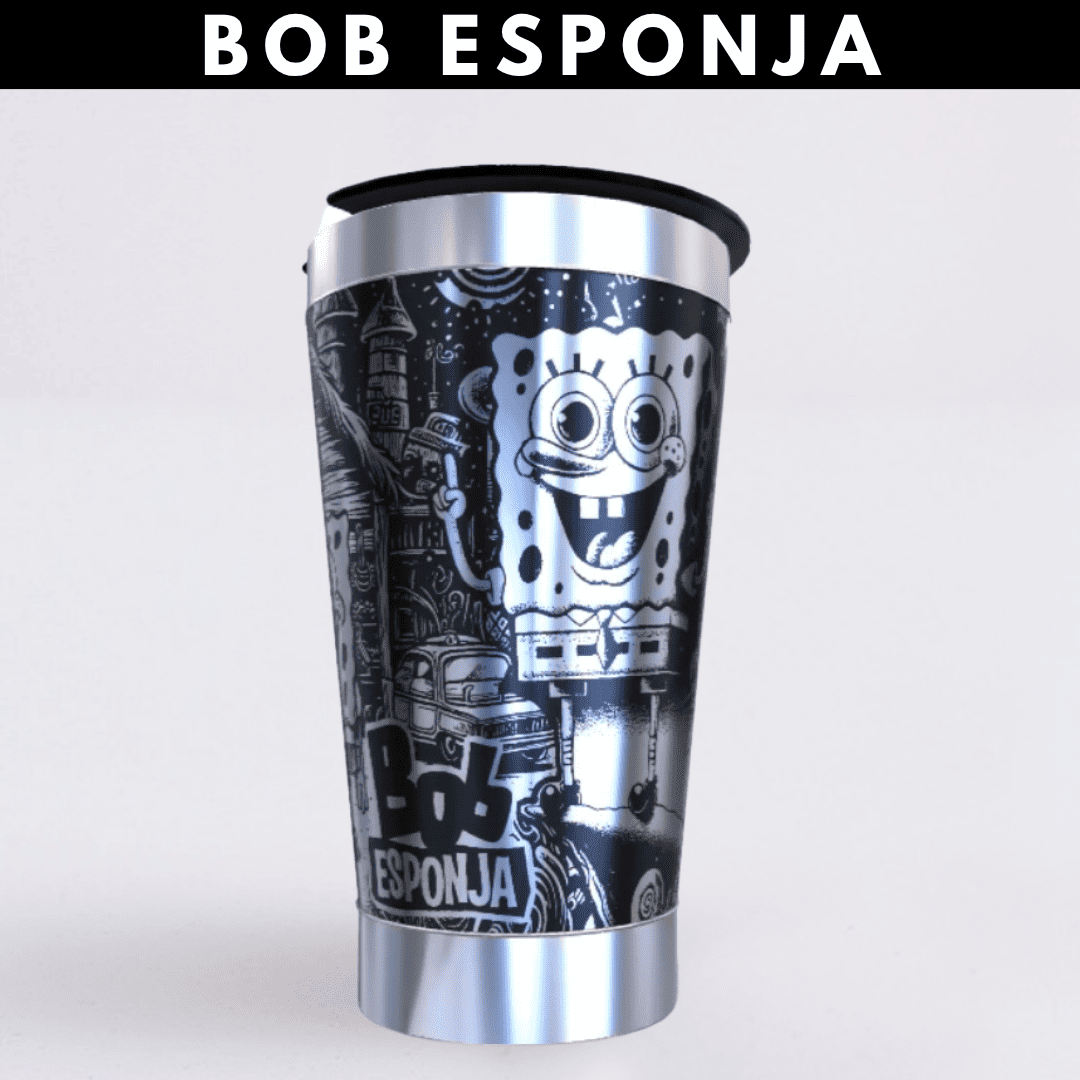 Bob Esponja – Copo Térmico Preto Personalizado 360° a Laser + Brinde