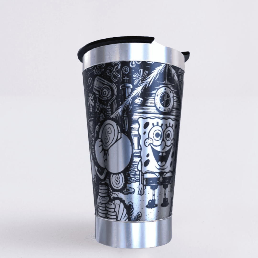Bob Esponja – Copo Térmico Preto Personalizado 360° a Laser + Brinde