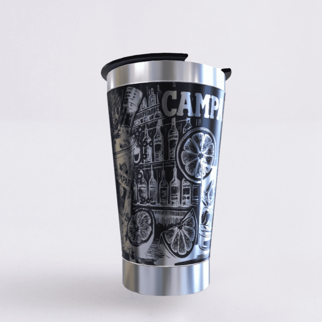Campari  – Copo Térmico Preto Personalizado 360° a Laser + Brinde