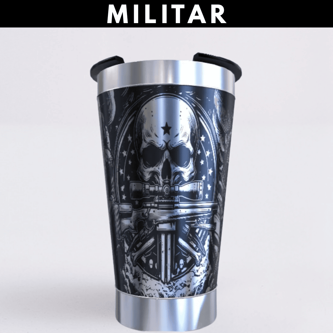 Militar – Copo Térmico Preto Personalizado 360° a Laser + Brinde