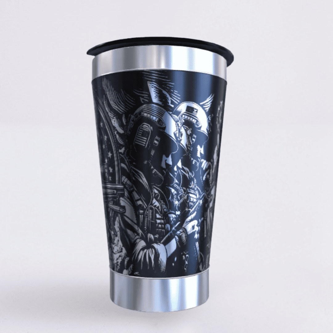 Militar – Copo Térmico Preto Personalizado 360° a Laser + Brinde