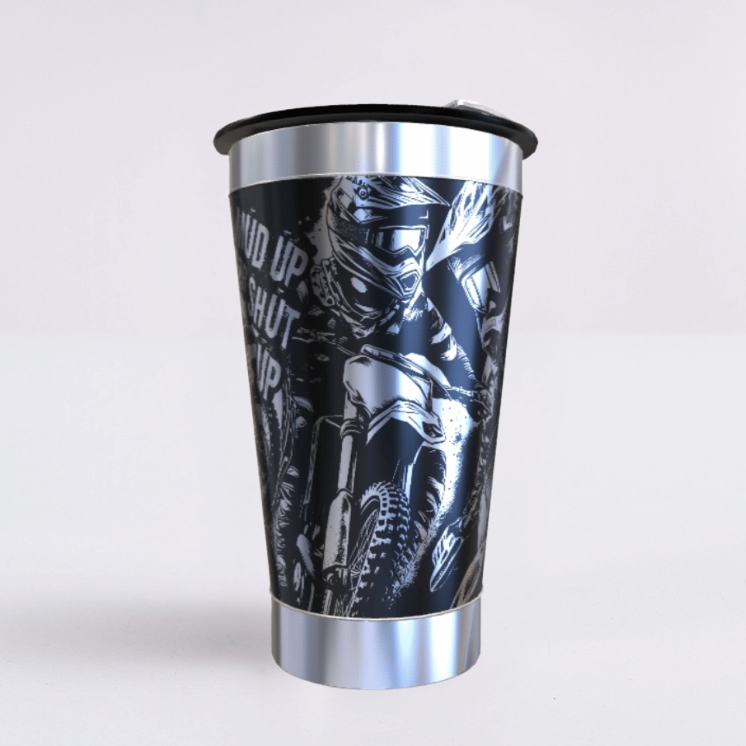 Moto Cross – Copo Térmico Preto Personalizado 360° a Laser + Brinde