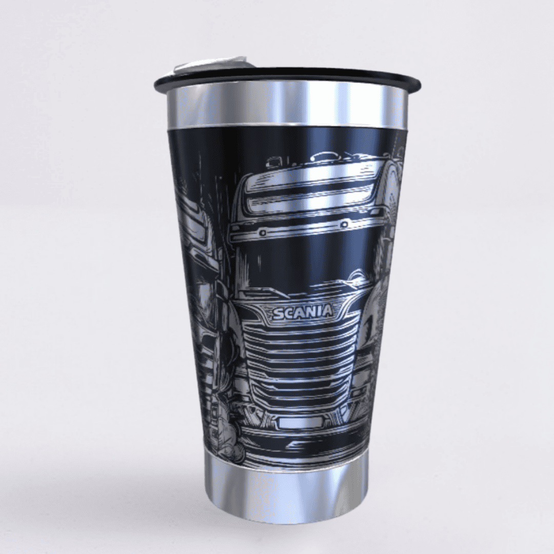 Scania – Copo Térmico Preto Personalizado 360° a Laser + Brinde