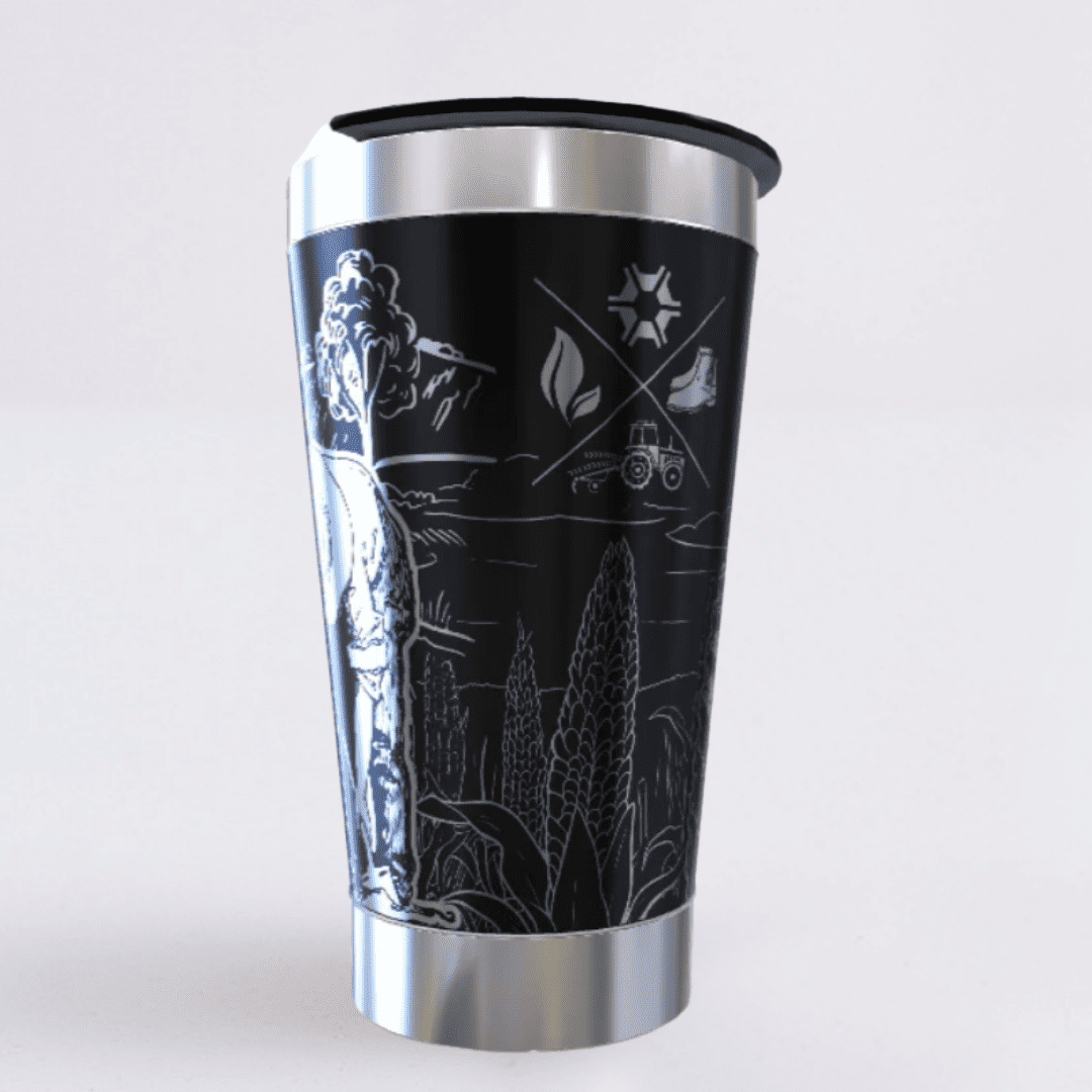 Trator Agro – Copo Térmico Preto Personalizado 360° a Laser + Brinde