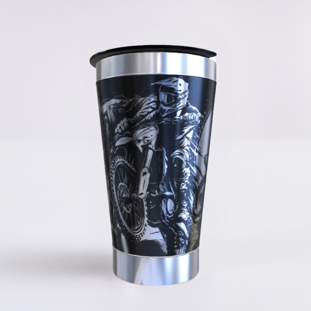 Moto Cross – Copo Térmico Preto Personalizado 360° a Laser + Brinde