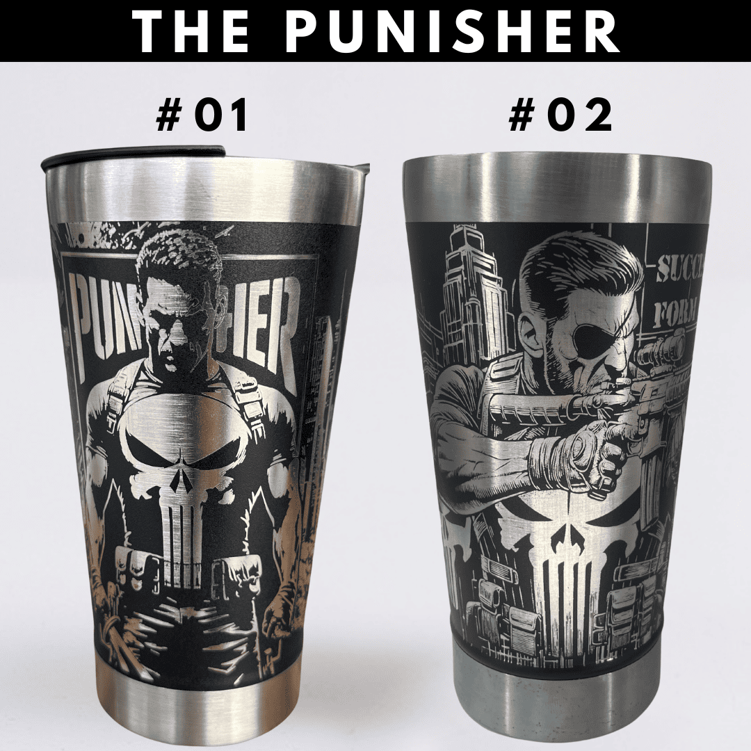 The Punisher  | Copo Térmico Preto Personalizado 360° a Laser + Brinde