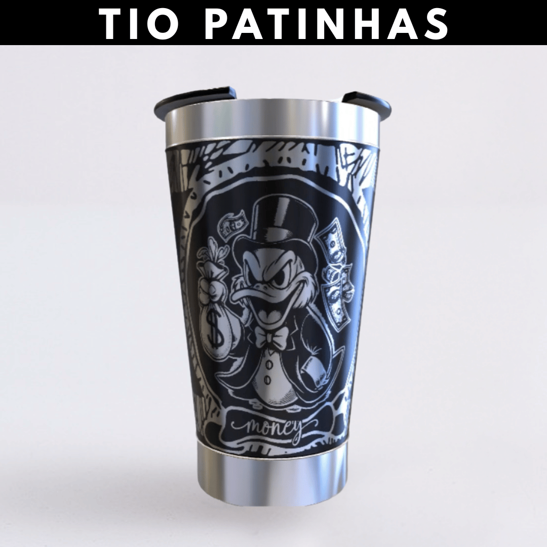 Tio Patinhas  – Copo Térmico Preto Personalizado 360° a Laser + Brinde