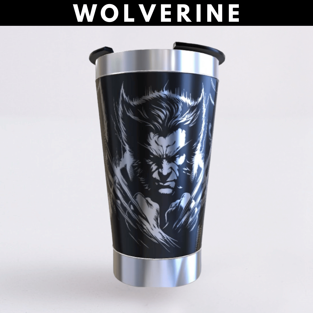 Wolverine – Copo Térmico Preto Personalizado 360° a Laser + Brinde