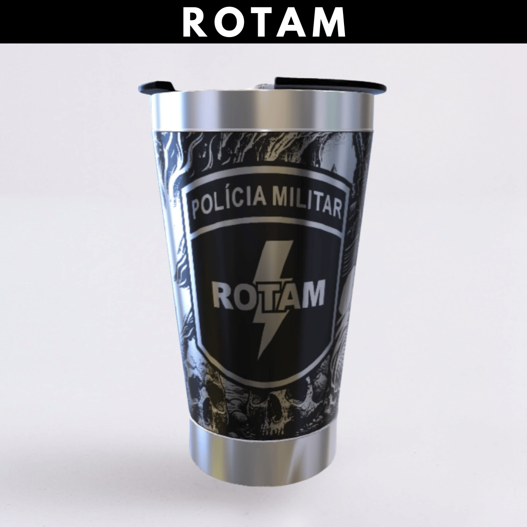 Rotam – Copo Térmico Preto Personalizado 360° a Laser + Brinde