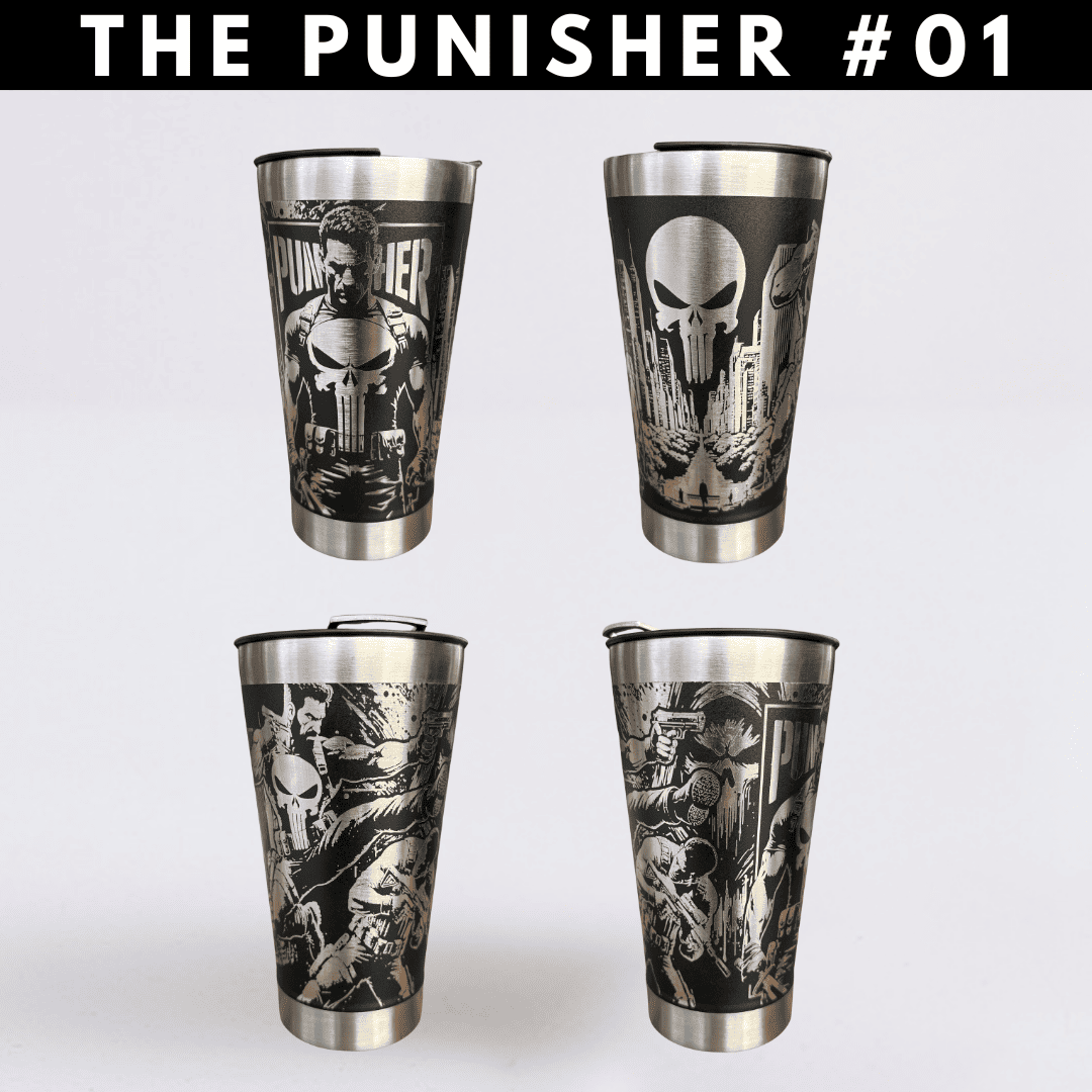 The Punisher  | Copo Térmico Preto Personalizado 360° a Laser + Brinde