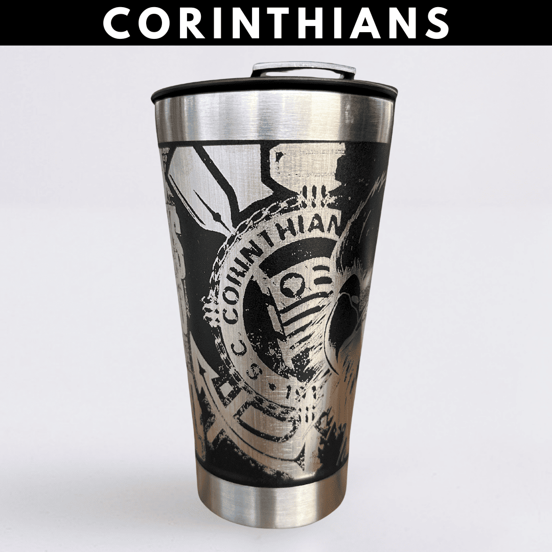 Corinthians – Copo Térmico Preto Personalizado 360° a Laser + Brinde