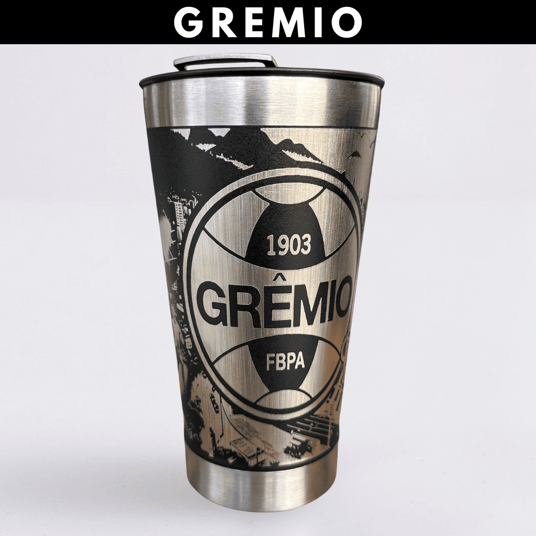 Grêmio – Copo Térmico Preto Personalizado 360° a Laser + Brinde
