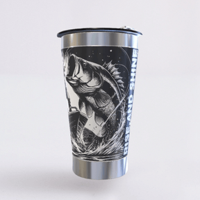 Pescaria – Copo Térmico Preto Personalizado 360° a Laser + Brinde