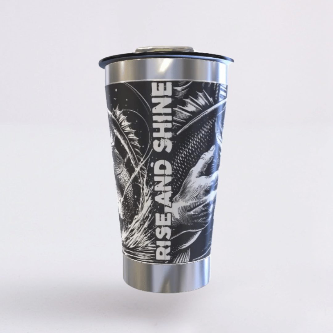 Pescaria – Copo Térmico Preto Personalizado 360° a Laser + Brinde