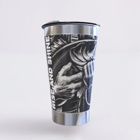 Pescaria – Copo Térmico Preto Personalizado 360° a Laser + Brinde