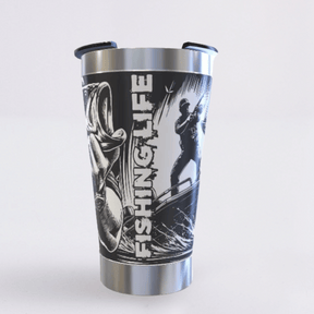 Pescaria – Copo Térmico Preto Personalizado 360° a Laser + Brinde