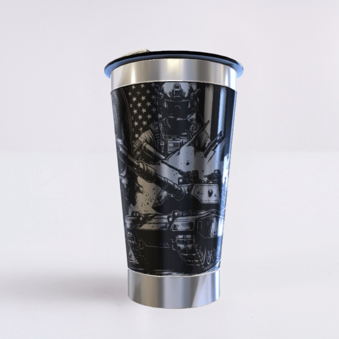 Military – Copo Térmico Preto Personalizado 360° a Laser + Brinde