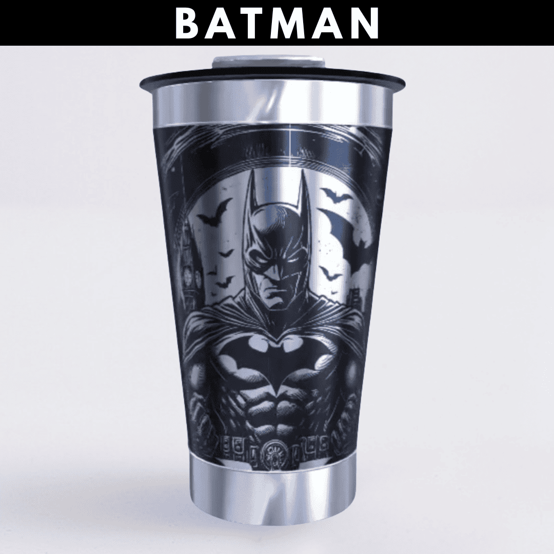 Batman – Copo Térmico Preto Personalizado 360° a Laser + Brinde